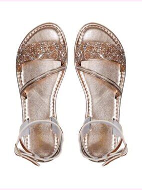 Sparkly Rhinestone Flat Sandals - Comfortable Dressy Open Toe Slide Sandals